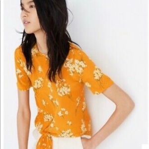 Madewell yellow silk floral tie front blouse